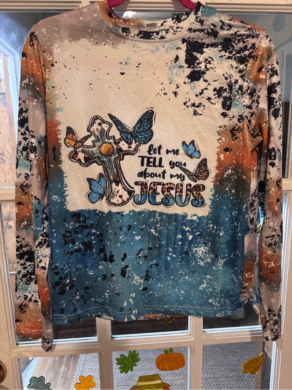 Girls' Faith Graphic Long Sleeve Tee in Blue & Brown Tie-Dye